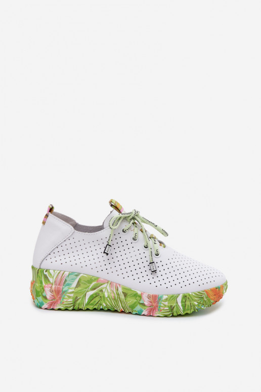 Leren platform schoenen in wit-groen Artiker 58C0600