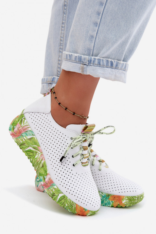 Leren platform schoenen in wit-groen Artiker 58C0600