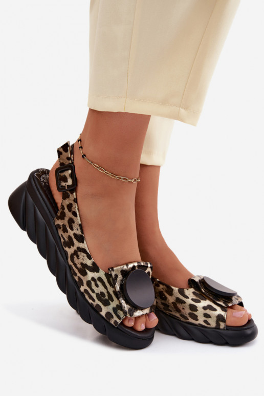 Leer Platform sandalen met luipaardbontpatronen Artiker 58C059 gouden kleur
