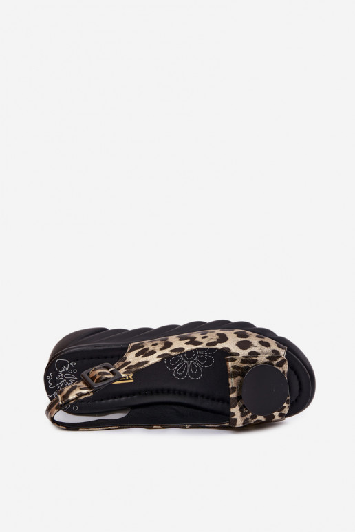Leer Platform sandalen met luipaardbontpatronen Artiker 58C059 gouden kleur