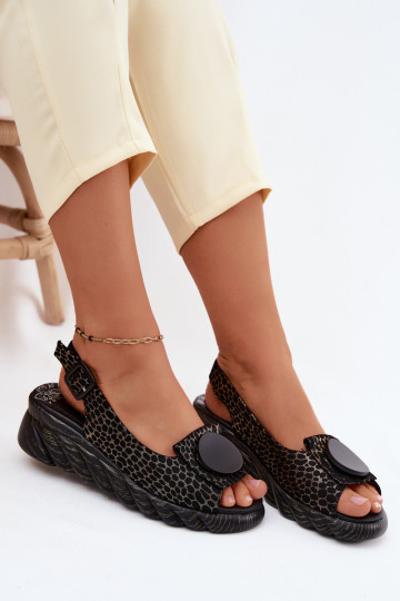 Leren platformsandalen met ornamenten Artiker 58C0296 zwart en goud