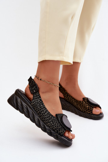 Leren platformsandalen met ornamenten Artiker 58C0296 zwart en goud 2