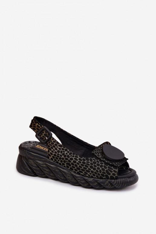 Leer Platform sandalen met ornamenten Artiker 58C0296 ZInart en-gouden kleur