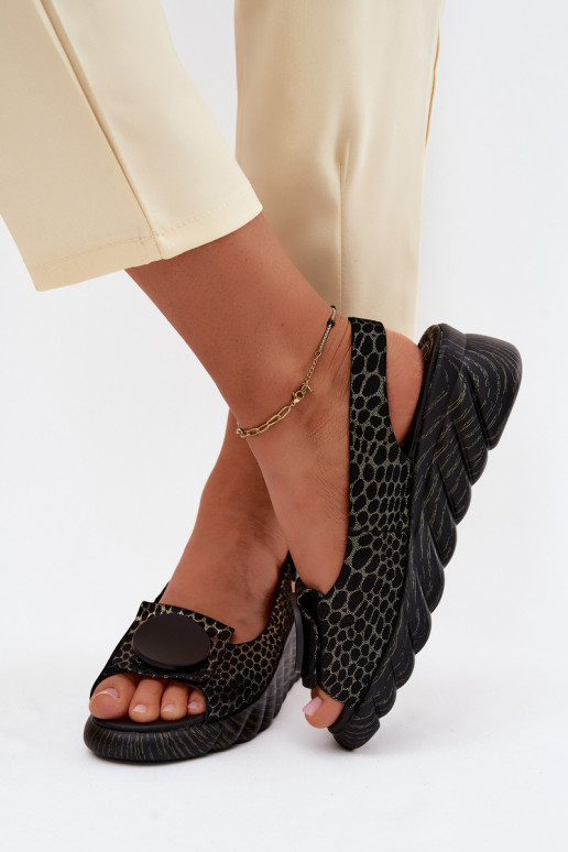 Leren platformsandalen met ornamenten Artiker 58C0296 zwart en goud