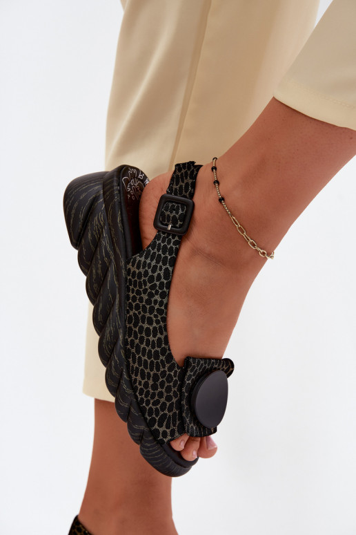 Leren platformsandalen met ornamenten Artiker 58C0296 zwart en goud