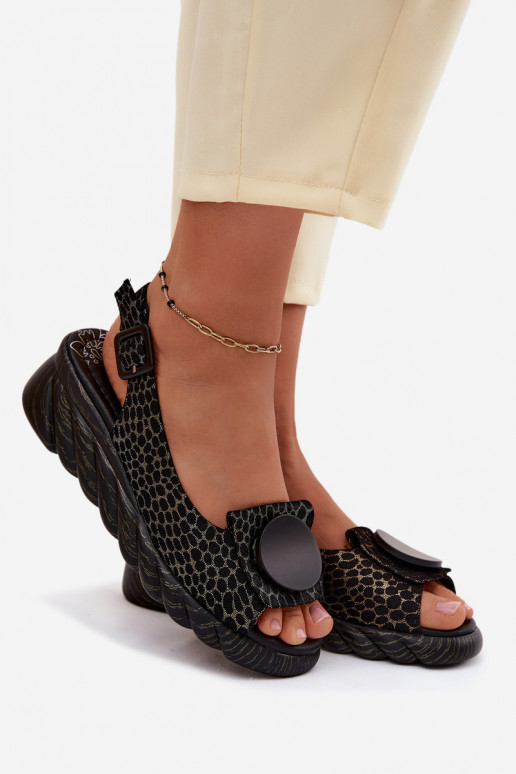 Leren platformsandalen met ornamenten Artiker 58C0296 zwart en goud