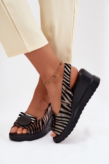 Leren platformsandalen met ornamenten Artiker 58C0295 zwart en goud 2