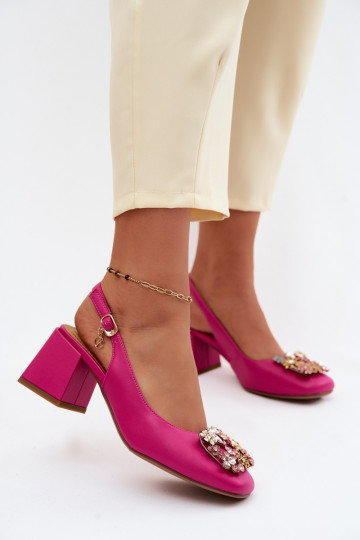 Leren schoenen met hakken, kristaldecor en bloemmotieven Artiker 58C0662 roze kleur 2