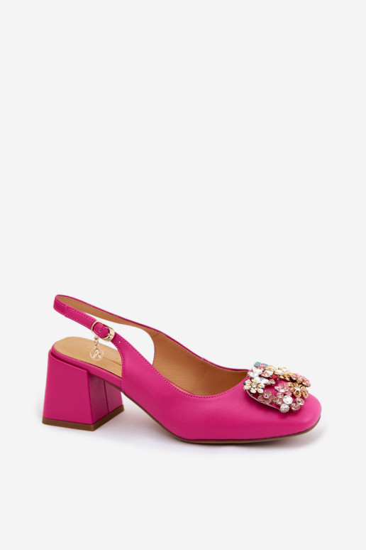 Leren schoenen met hakken, kristaldecor en bloemmotieven Artiker 58C0662 roze kleur
