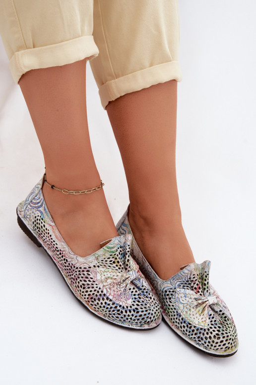 Leer met elementen van opengeInerkt schoenen Ballerinas met linten Artiker 58C3481 Verschillende kleuren