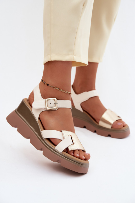 Dames sandalen Dames met platform Artiker 58C0312 beige-gouden kleur