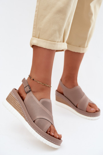 Platformsandalen van natuurlijk leer Artiker 58C3146 zandkleurig