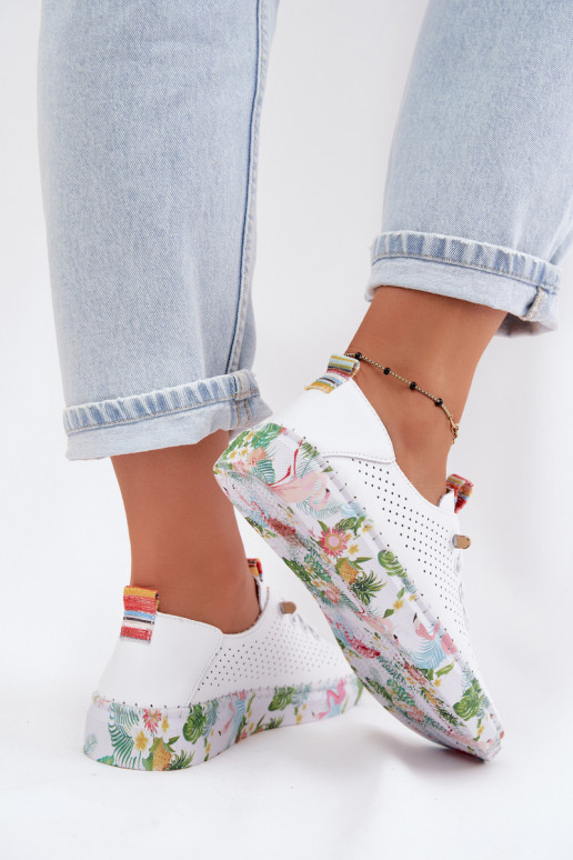 Leren schoenen met patroonplatform Artiker 58C0597 wit