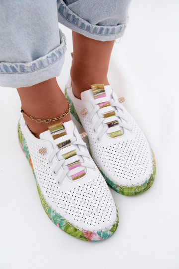 Leren schoenen met patroonplatform Artiker 58C0441 wit en groen