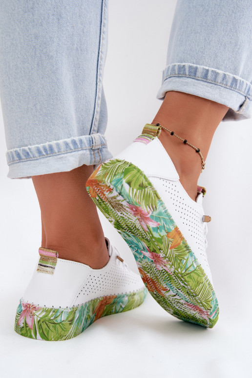 Leren schoenen met patroonplatform Artiker 58C0441 wit en groen