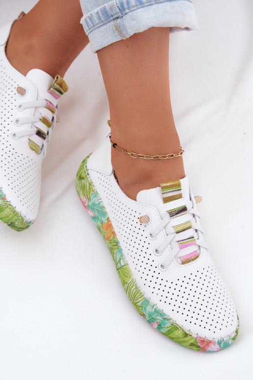 Leren schoenen met patroonplatform Artiker 58C0441 wit en groen