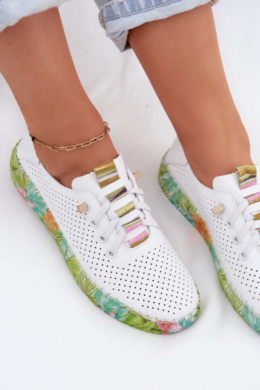 Leren schoenen met patroonplatform Artiker 58C0441 wit en groen