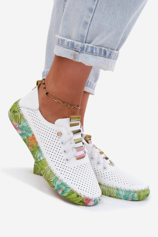 Leren schoenen met patroonplatform Artiker 58C0441 wit en groen