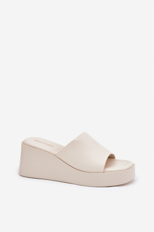 Ivory platform slippers van faux leather Obenae