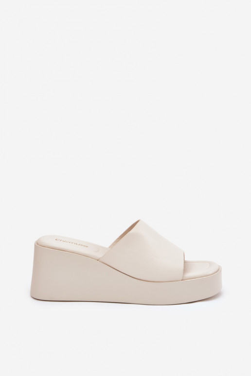 Ivory platform slippers van faux leather Obenae