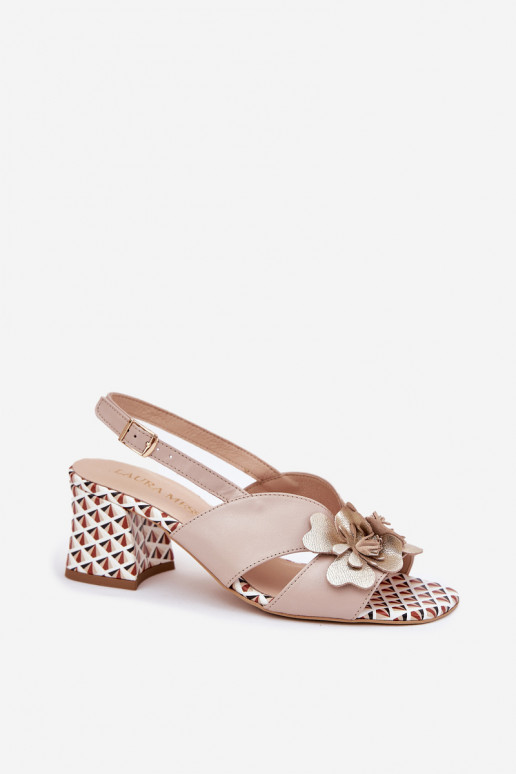 Leer Damessandalen met hoge hakken met bloemen Laura Messi 2950 beige