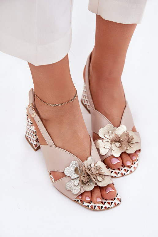 Leer Damessandalen met hoge hakken met bloemen Laura Messi 2950 beige
