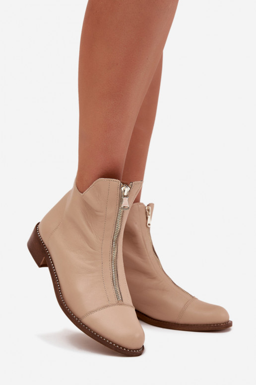 Leer Laarzen met ritssluitingen Zazoo 2785/079 beige