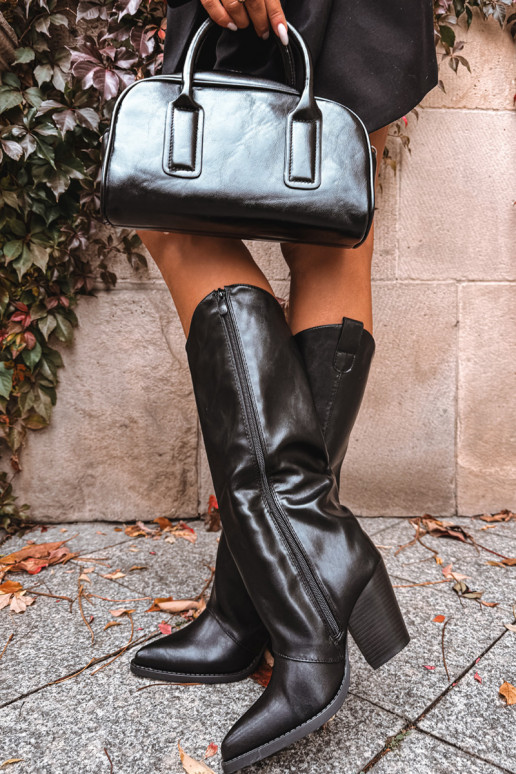 Zwarte lange cowboylaarzen met hakken van faux leather Tai turivine