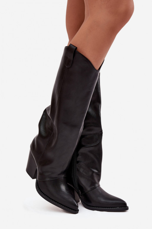 Zwarte lange cowboylaarzen met hakken van faux leather Tai turivine