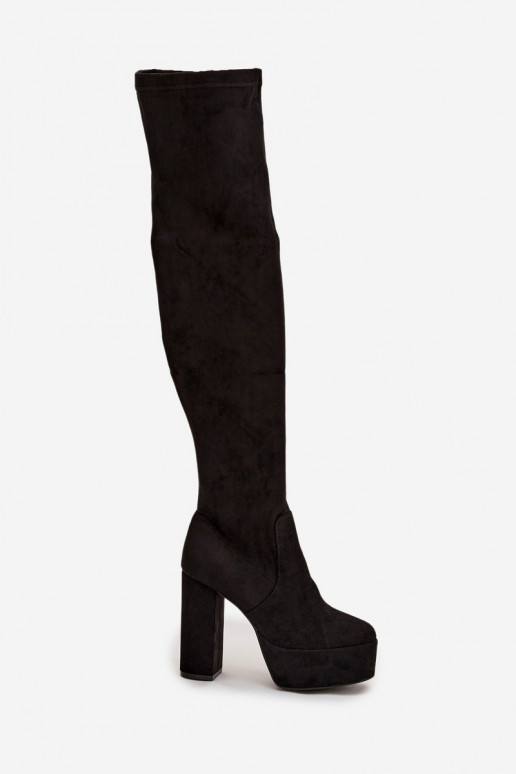 Zwarte lange laarzen van faux suede met hakken Amareen