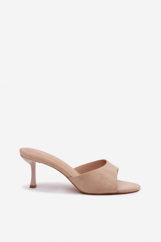Slippers van zandkleurig faux suede met dunne hakken Melissea