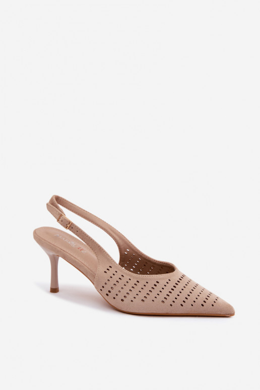 Zandkleurige geperforeerde sandalen met dunne hakken van faux suede Torielle