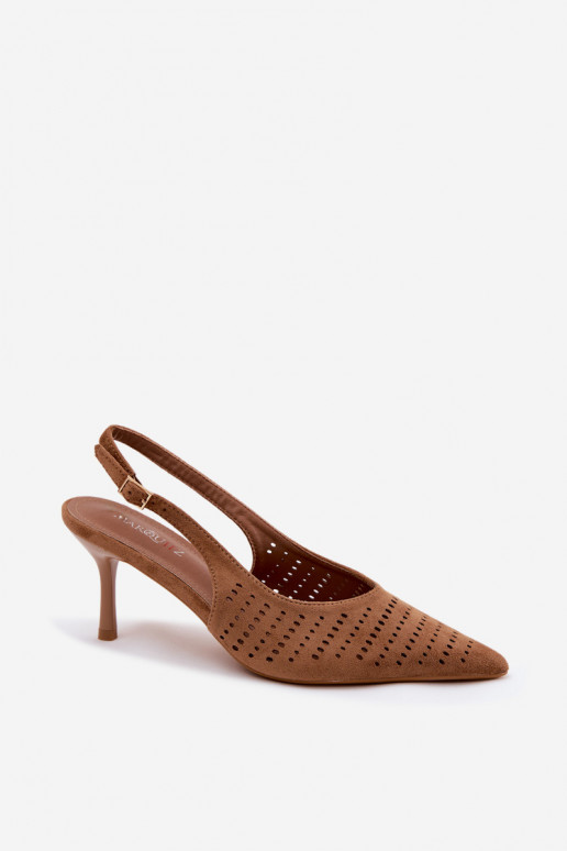 Bruine geperforeerde sandalen met dunne hakken van faux suede Torielle