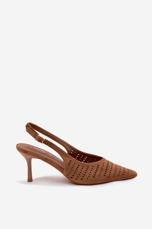 Bruine geperforeerde sandalen met dunne hakken van faux suede Torielle