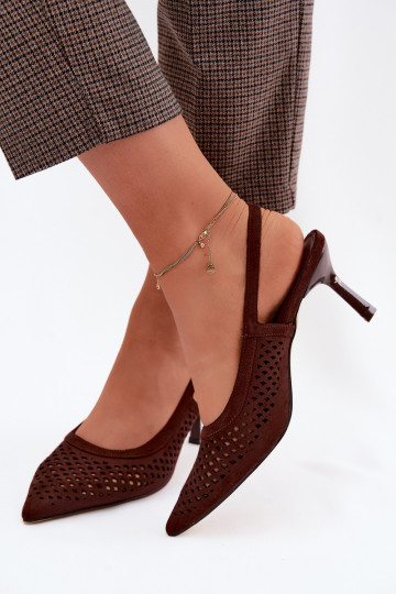 Opengewerkte sandalen met dunne hakken van faux suede Czekolado Velvia 2