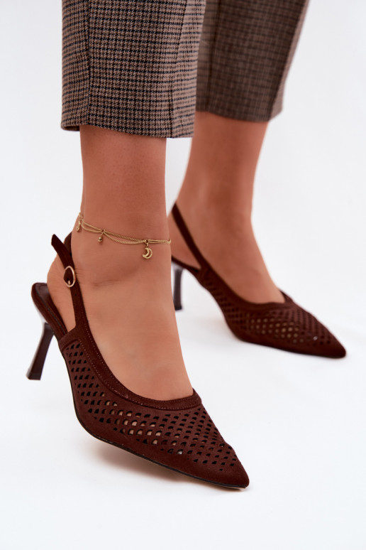Opengewerkte sandalen met dunne hakken van faux suede Czekolado Velvia