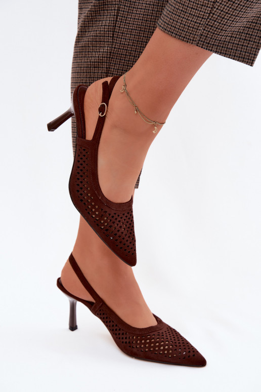 Opengewerkte sandalen met dunne hakken van faux suede Czekolado Velvia