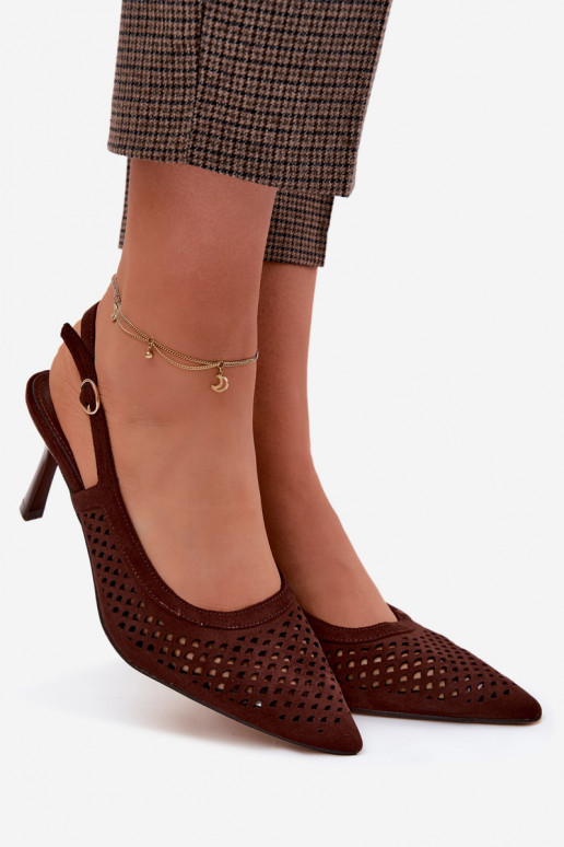 Opengewerkte sandalen met dunne hakken van faux suede Czekolado Velvia