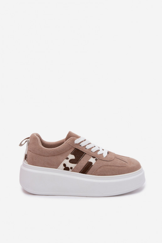 Platform sneakers van zandkleurig faux suede Averin