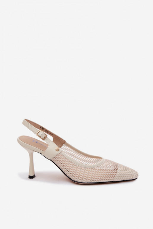 Ivoor leren dames sandalen met dunne hakken Tai turiciejka K7507-22
