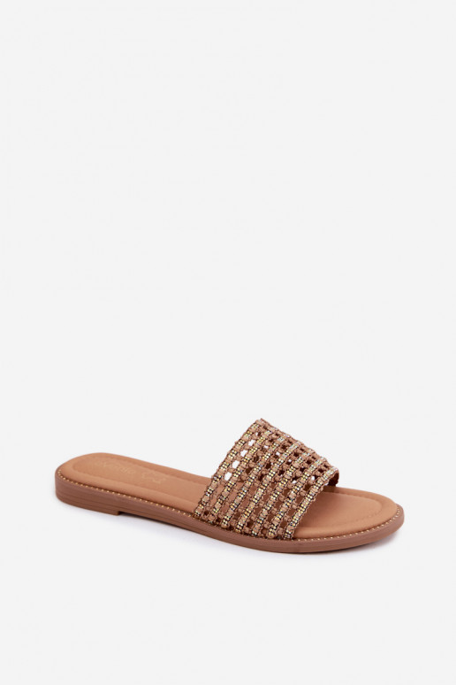 Bruine slippers met glanzende details Fendi
