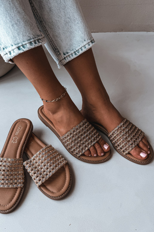 Bruine slippers met glanzende details Fendi