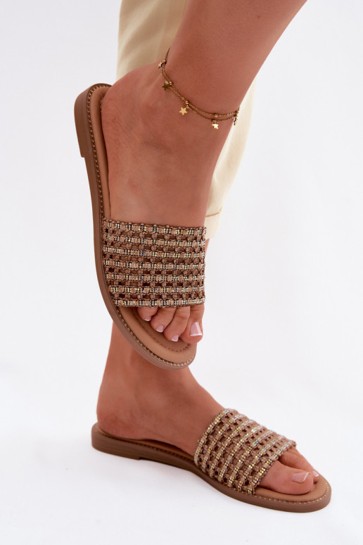 Bruine slippers met glanzende details Fendi