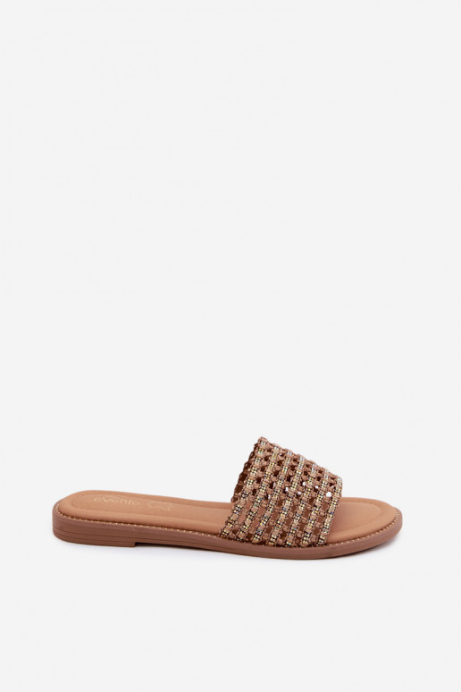 Bruine slippers met glanzende details Fendi