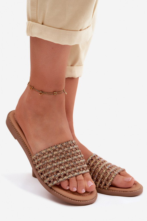 Bruine slippers met glanzende details Fendi