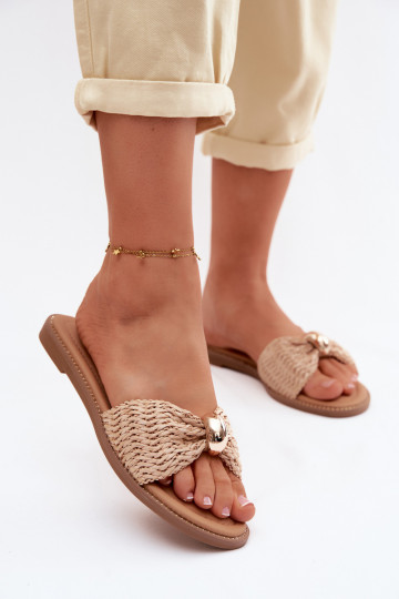 Zandkleurige slippers met gouden details Goldie