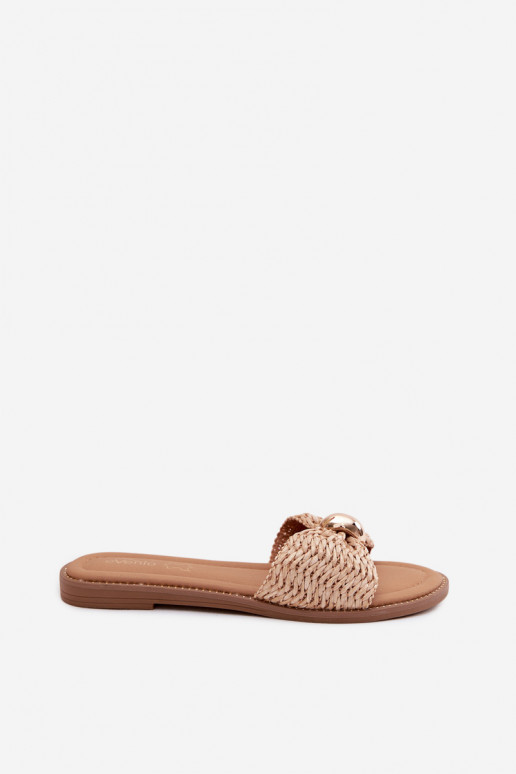 Zandkleurige slippers met gouden details Goldie