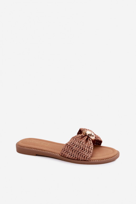 Bruine slippers met gouden details Goldie