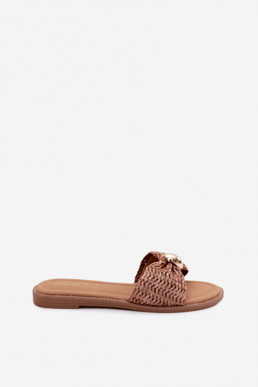 Bruine slippers met gouden details Goldie