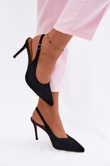 Dames sandalen met dunne hakken in zwarte faux suede Kandy